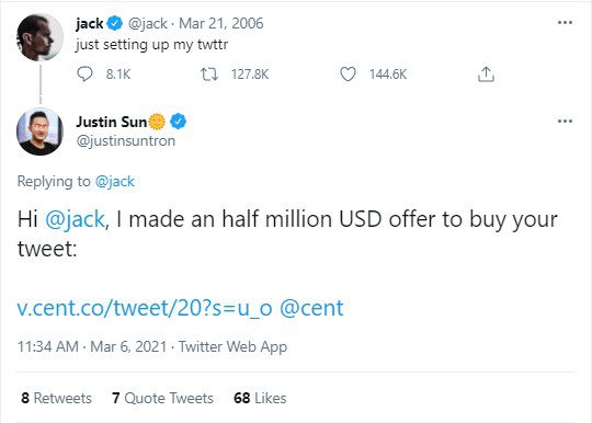 Jack Dorsey'in Tweet'ine 500.000 Dolar Teklif Edildi Jack Dorsey'in Tweet'ine 500.000 Dolar Teklif Edildi